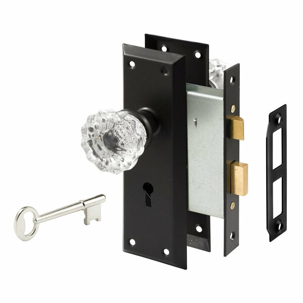 Prime-Line Mortise Keyed Lock Set with Glass Knob, Fits Doors with 2-3/8 In. Backset E 28338
